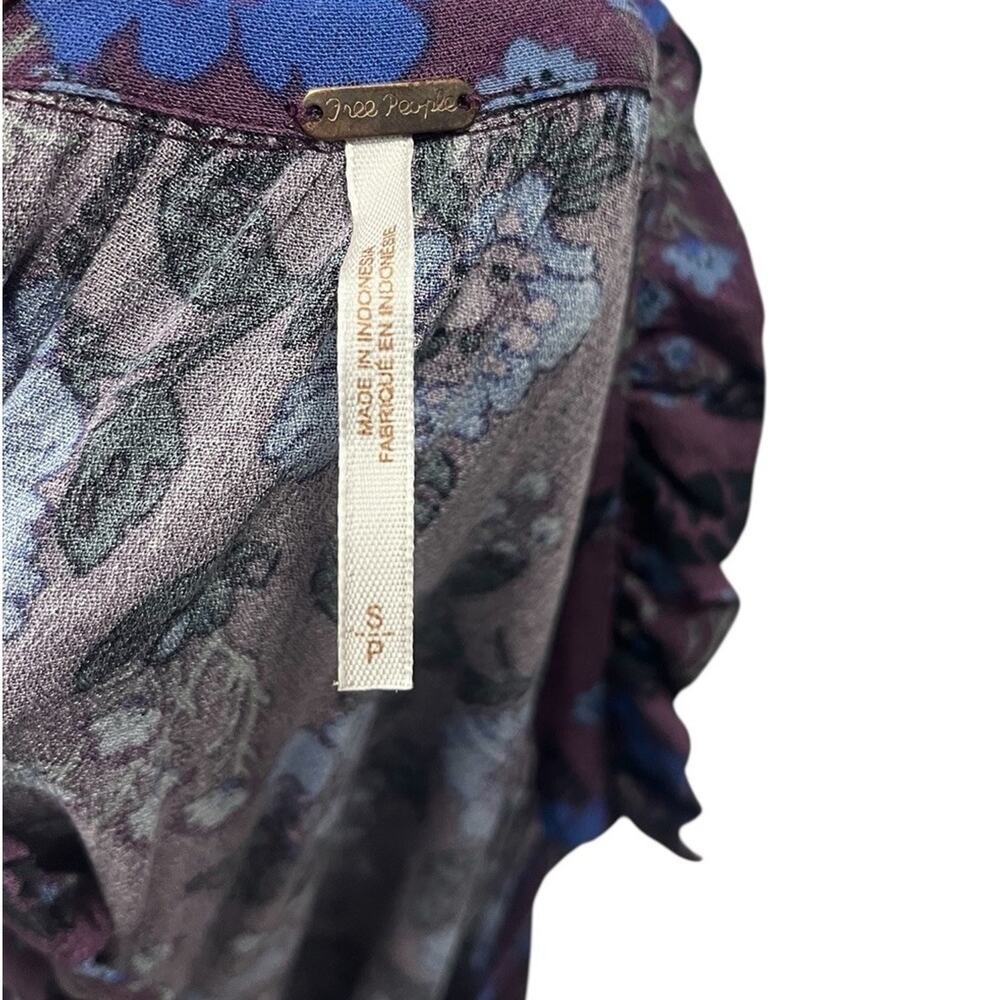 Free People Women’s Small Magic Mystery Purple Blue Floral Tunic Top Boho Y2K - Picture 7 of 9